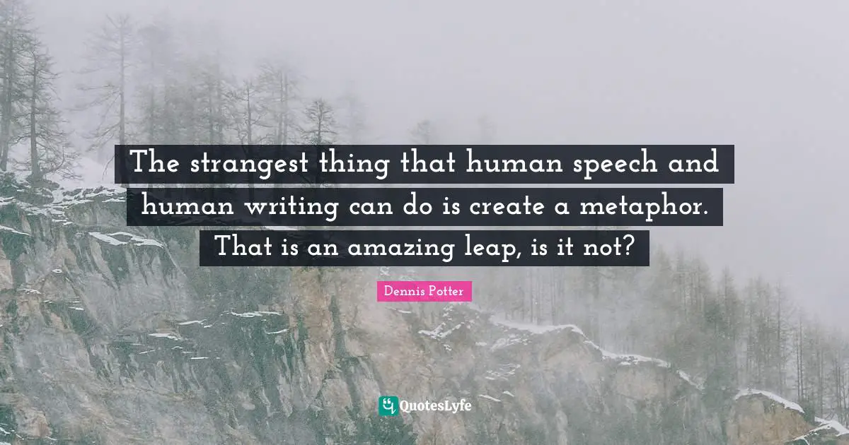 The strangest thing that human speech and human writing can do is create a metaphor. That is an amazing leap, is it not?