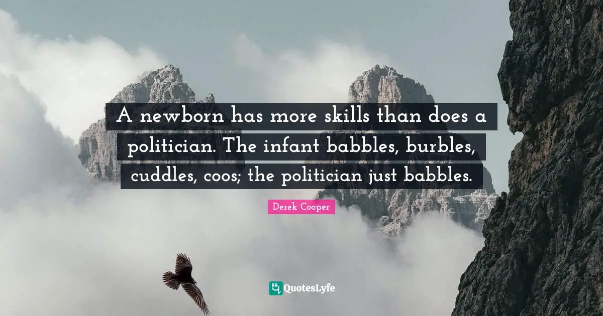 A newborn has more skills than does a politician. The infant babbles, burbles, cuddles, coos; the politician just babbles.