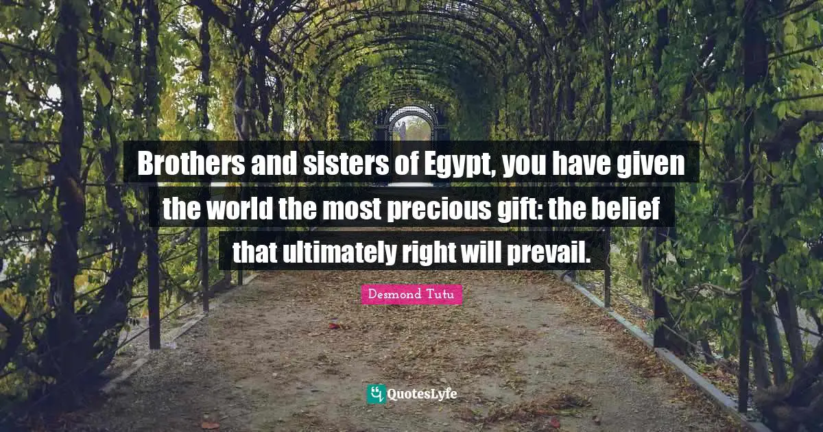 Brothers and sisters of Egypt, you have given the world the most precious gift: the belief that ultimately right will prevail.