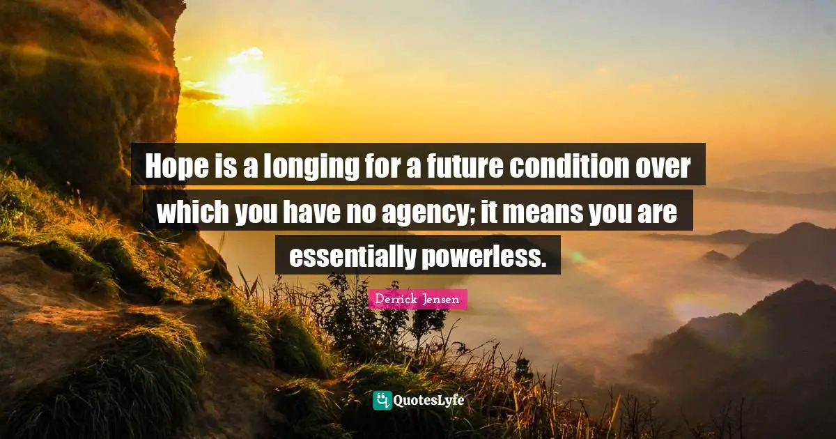 Hope is a longing for a future condition over which you have no agency; it means you are essentially powerless.