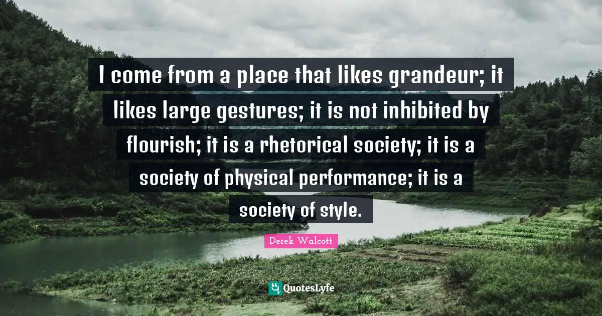 I come from a place that likes grandeur; it likes large gestures; it is not inhibited by flourish; it is a rhetorical society; it is a society of physical performance; it is a society of style.