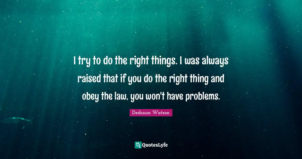 I try to do the right things. I was always raised that if you do the right thing and obey the law, you won't have problems.