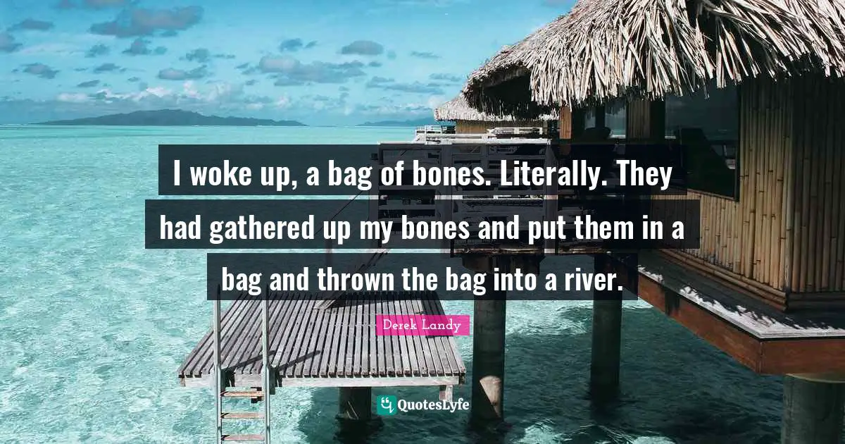 I woke up, a bag of bones. Literally. They had gathered up my bones and put them in a bag and thrown the bag into a river.
