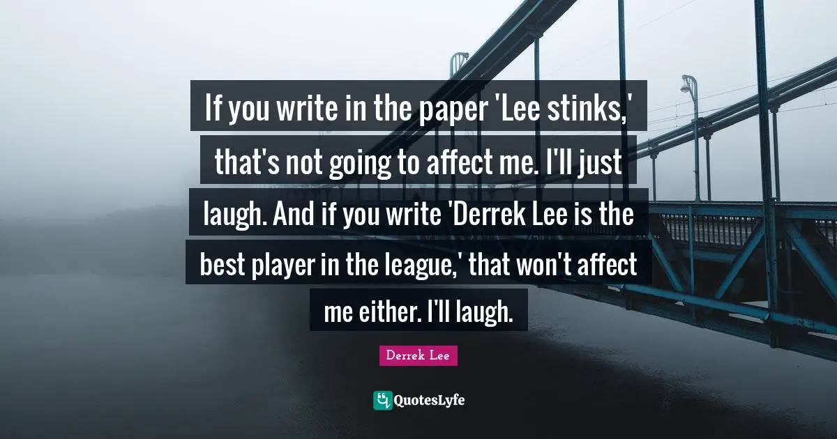 If you write in the paper 'Lee stinks,' that's not going to affect me. I'll just laugh. And if you write 'Derrek Lee is the best player in the league,' that won't affect me either. I'll laugh.