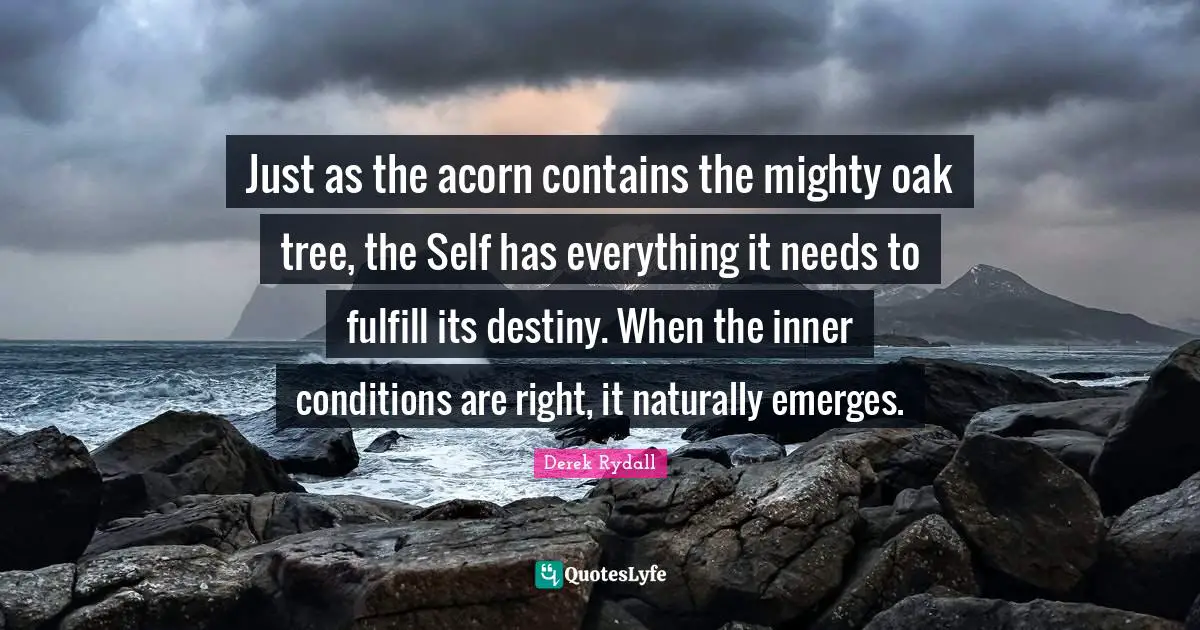 Just as the acorn contains the mighty oak tree, the Self has everything it needs to fulfill its destiny. When the inner conditions are right, it naturally emerges.