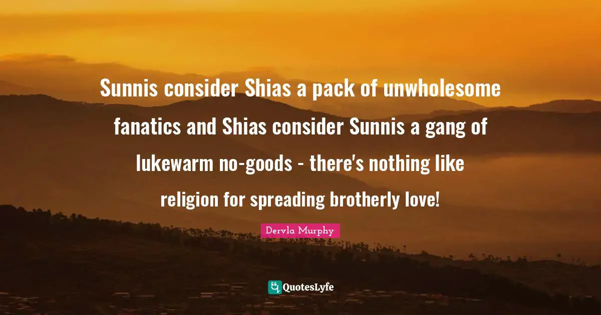 Sunnis consider Shias a pack of unwholesome fanatics and Shias consider Sunnis a gang of lukewarm no-goods - there's nothing like religion for spreading brotherly love!