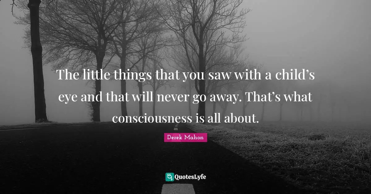 The little things that you saw with a child’s eye and that will never go away. That’s what consciousness is all about.