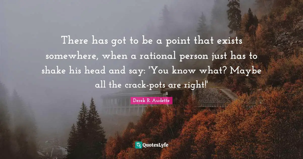 There has got to be a point that exists somewhere, when a rational person just has to shake his head and say: 'You know what? Maybe all the crack-pots are right!'