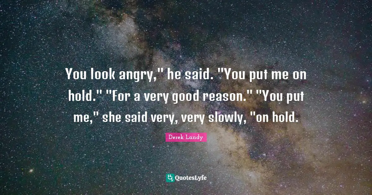 You look angry," he said. "You put me on hold." "For a very good reason." "You put me," she said very, very slowly, "on hold.