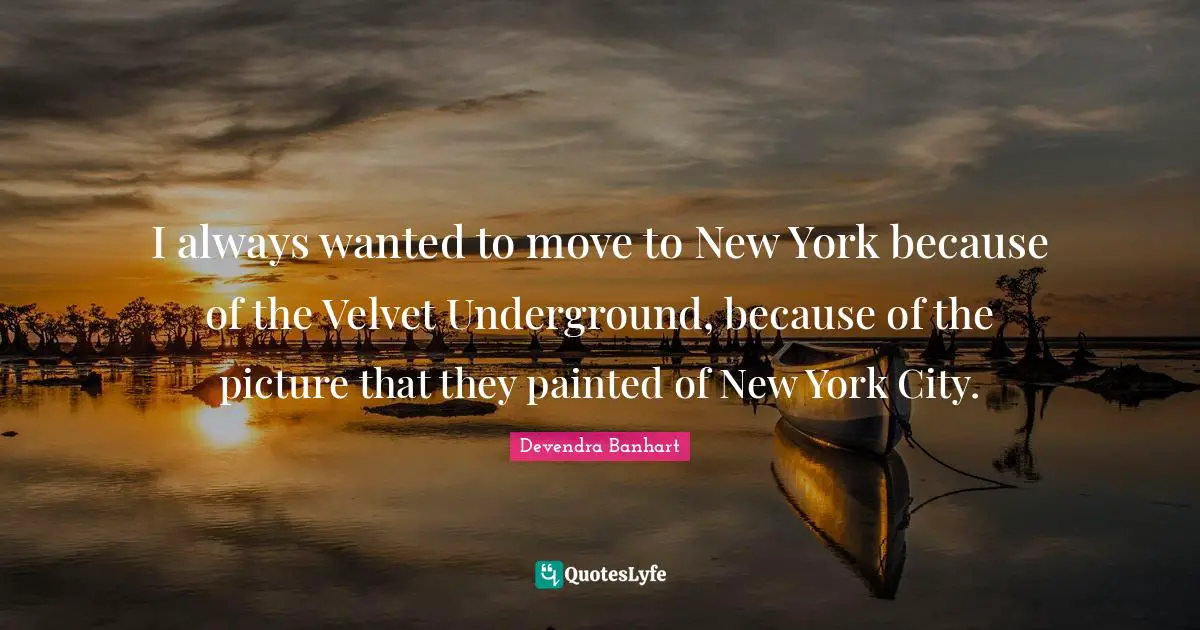 I always wanted to move to New York because of the Velvet Underground, because of the picture that they painted of New York City.