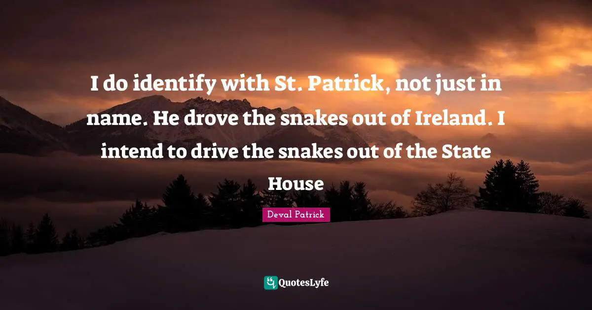 I do identify with St. Patrick, not just in name. He drove the snakes out of Ireland. I intend to drive the snakes out of the State House