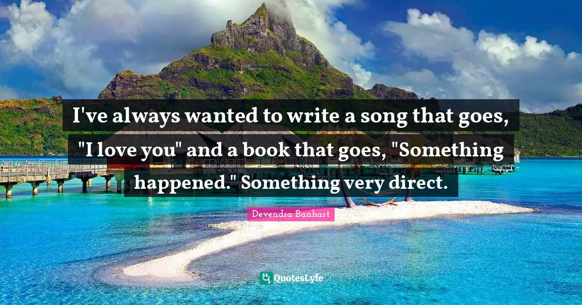 I've always wanted to write a song that goes, "I love you" and a book that goes, "Something happened." Something very direct.