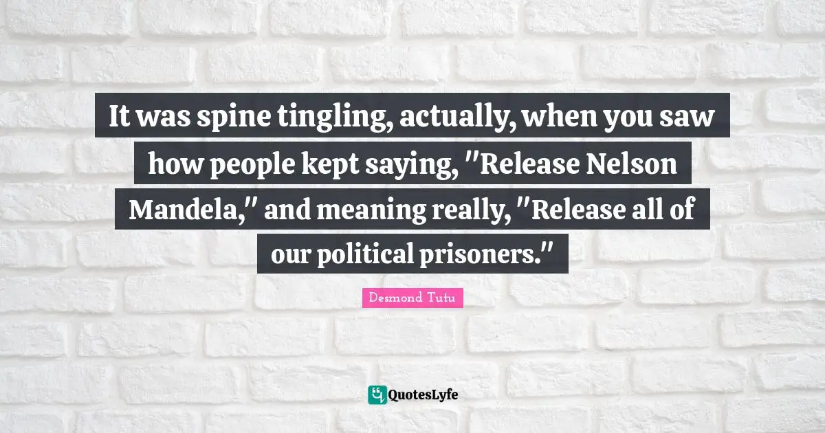 It was spine tingling, actually, when you saw how people kept saying, "Release Nelson Mandela," and meaning really, "Release all of our political prisoners."