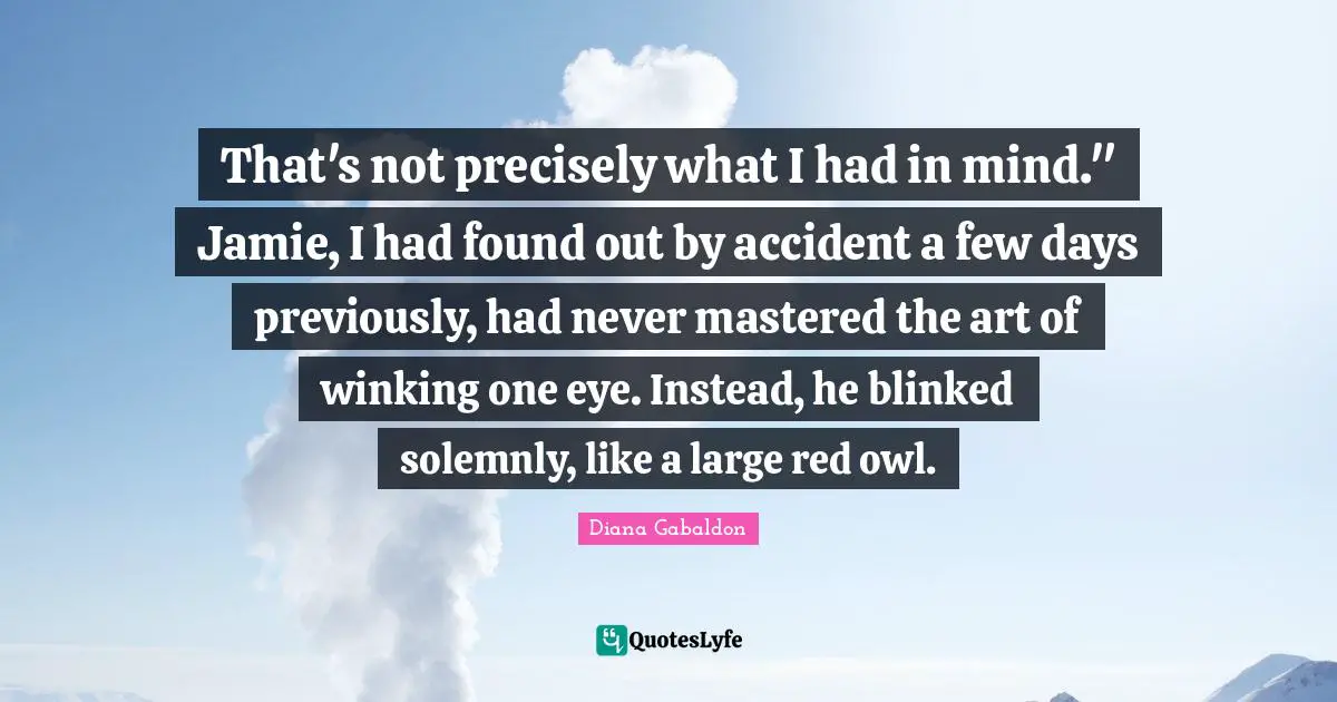That's not precisely what I had in mind." Jamie, I had found out by accident a few days previously, had never mastered the art of winking one eye. Instead, he blinked solemnly, like a large red owl.