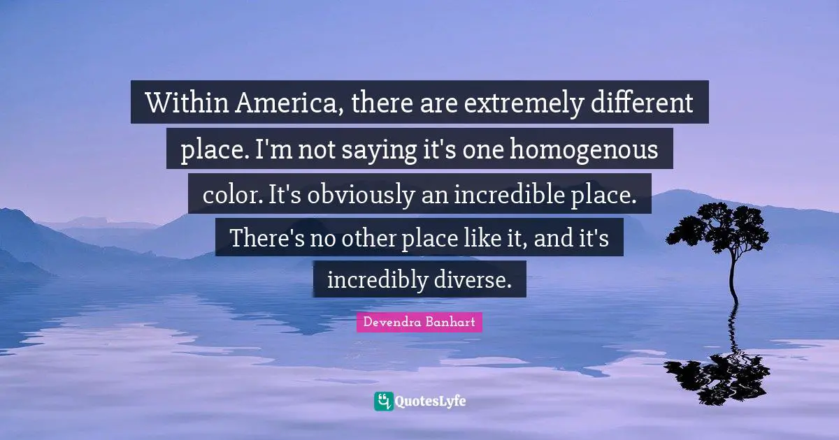 Different Place Quotes: "Within America, there are extremely different place. I'm not saying it's one homogenous color. It's obviously an incredible place. There's no other place like it, and it's incredibly diverse."