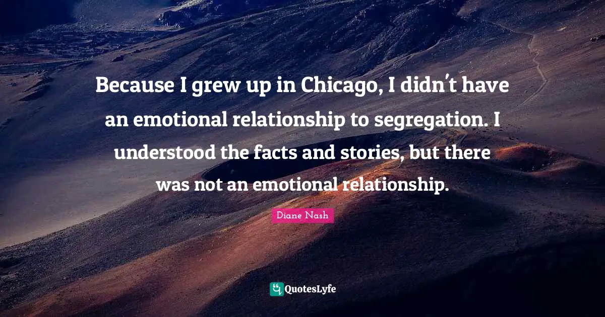 Because I grew up in Chicago, I didn't have an emotional relationship to segregation. I understood the facts and stories, but there was not an emotional relationship.