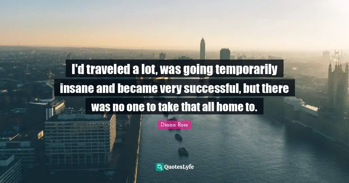 Diana Ross Quotes: "I'd traveled a lot, was going temporarily insane and became very successful, but there was no one to take that all home to."