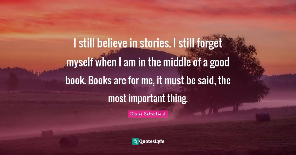 I still believe in stories. I still forget myself when I am in the middle of a good book. Books are for me, it must be said, the most important thing.