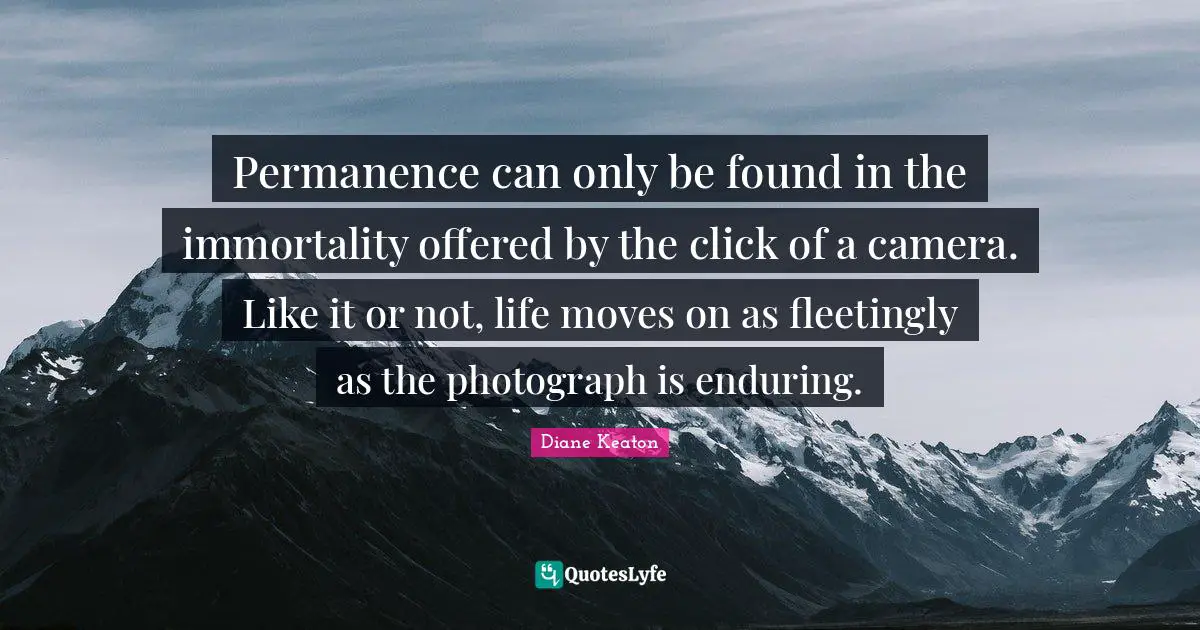 Permanence Quotes: "Permanence can only be found in the immortality offered by the click of a camera. Like it or not, life moves on as fleetingly as the photograph is enduring."