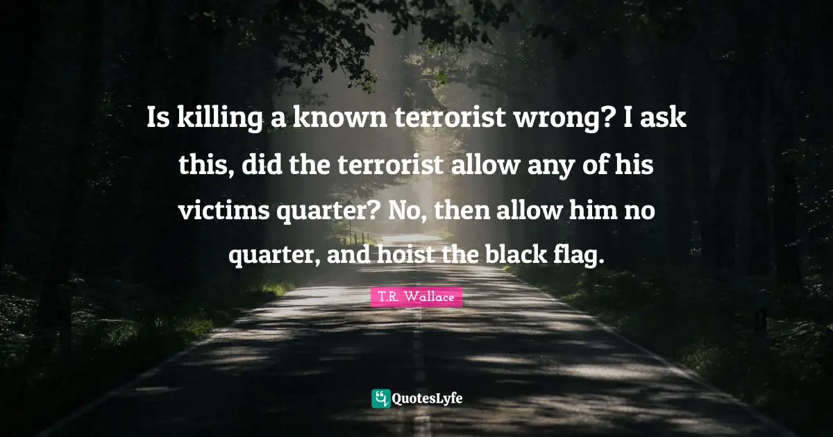 Is killing a known terrorist wrong? I ask this, did the terrorist allow any of his victims quarter? No, then allow him no quarter, and hoist the black flag.