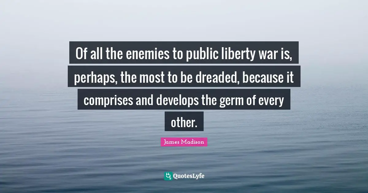 Of all the enemies to public liberty war is, perhaps, the most to be dreaded, because it comprises and develops the germ of every other.