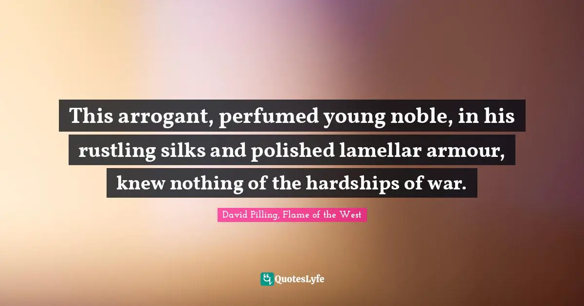 This arrogant, perfumed young noble, in his rustling silks and polished lamellar armour, knew nothing of the hardships of war.