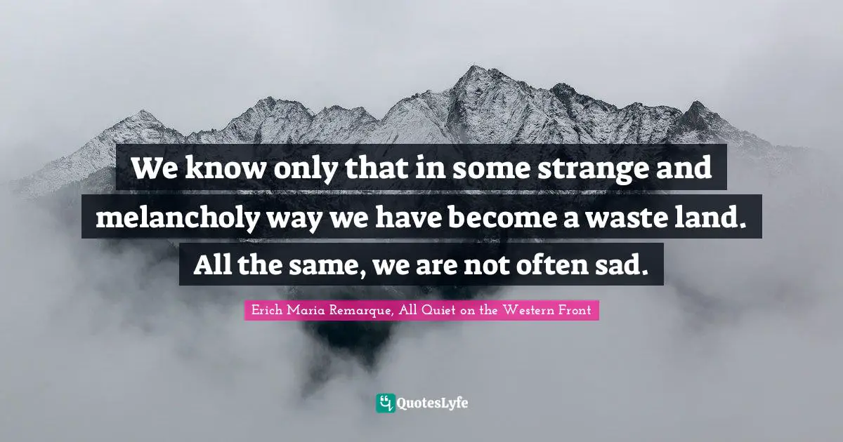 We know only that in some strange and melancholy way we have become a waste land. All the same, we are not often sad.