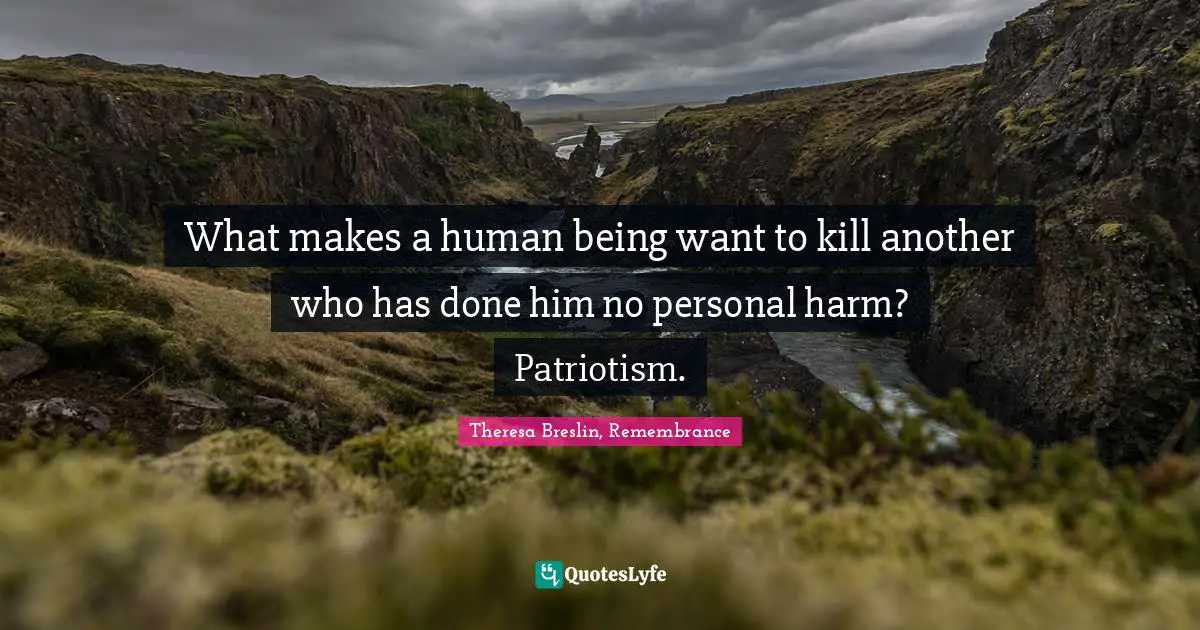 What makes a human being want to kill another who has done him no personal harm? Patriotism.