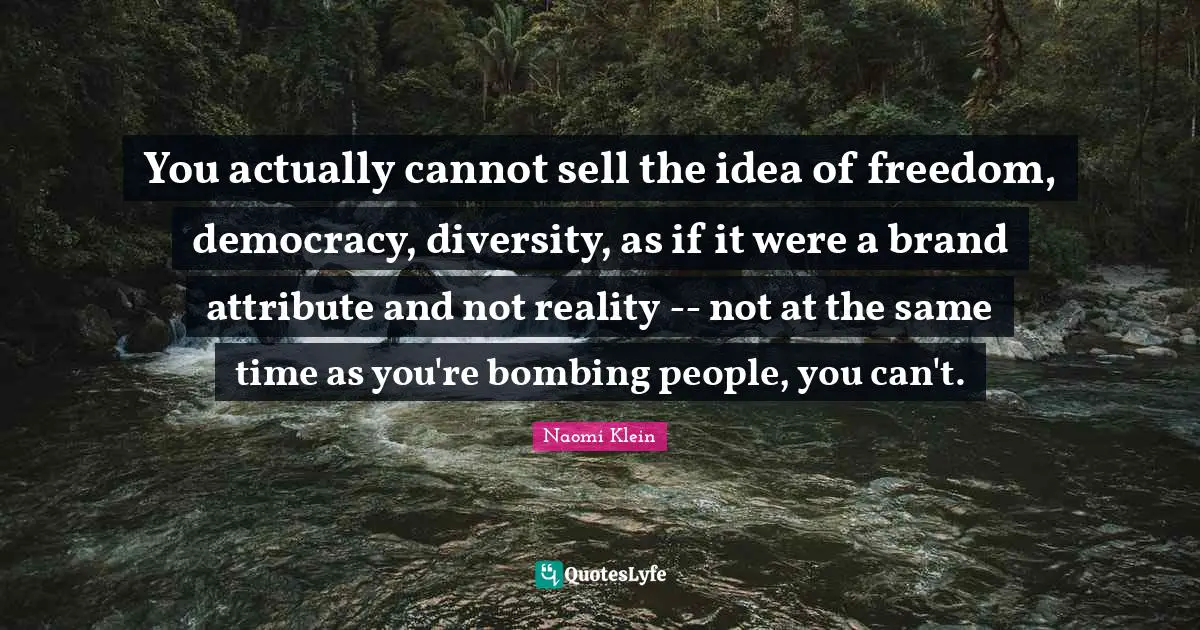You actually cannot sell the idea of freedom, democracy, diversity, as if it were a brand attribute and not reality -- not at the same time as you're bombing people, you can't.