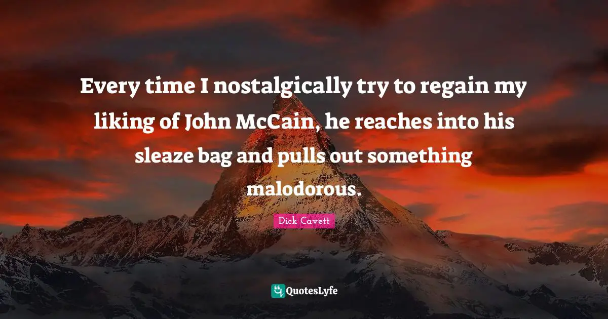 Every time I nostalgically try to regain my liking of John McCain, he reaches into his sleaze bag and pulls out something malodorous.