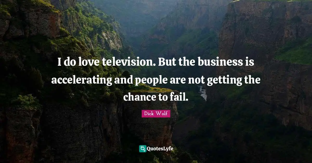 Dick Wolf Quotes: "I do love television. But the business is accelerating and people are not getting the chance to fail."