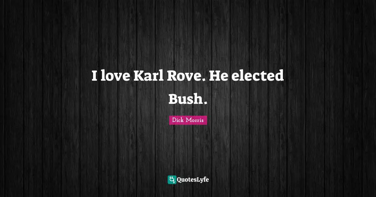 Dick Morris Quotes: "I love Karl Rove. He elected Bush."