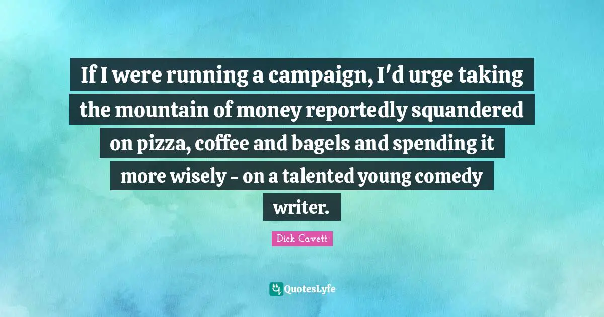 If I were running a campaign, I'd urge taking the mountain of money reportedly squandered on pizza, coffee and bagels and spending it more wisely - on a talented young comedy writer.