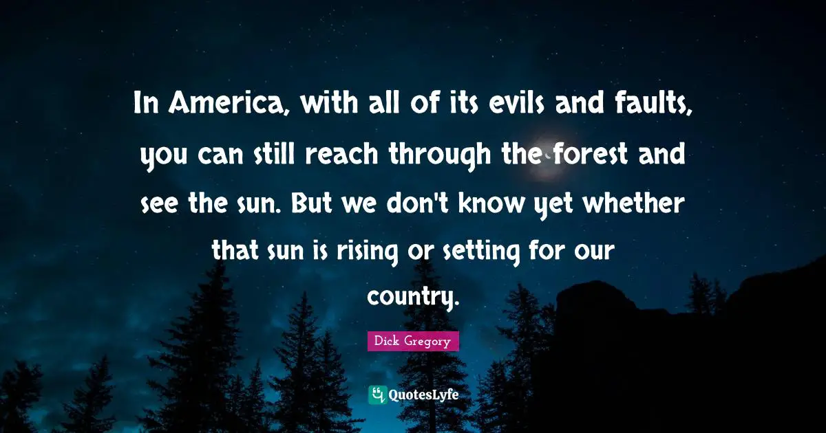 Sun Quotes: "In America, with all of its evils and faults, you can still reach through the forest and see the sun. But we don't know yet whether that sun is rising or setting for our country."