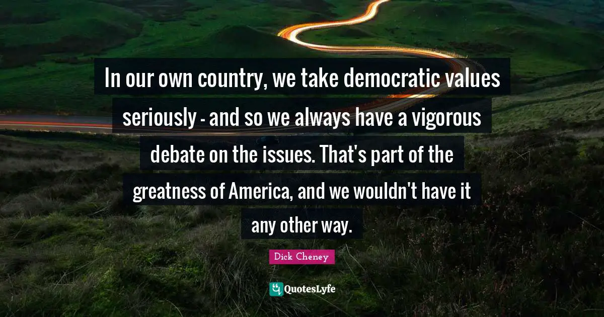 In our own country, we take democratic values seriously - and so we always have a vigorous debate on the issues. That's part of the greatness of America, and we wouldn't have it any other way.