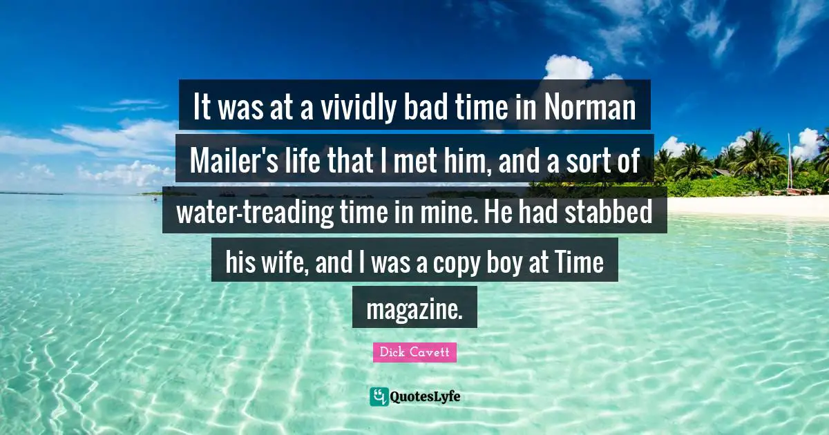 Treading Quotes: "It was at a vividly bad time in Norman Mailer's life that I met him, and a sort of water-treading time in mine. He had stabbed his wife, and I was a copy boy at Time magazine."