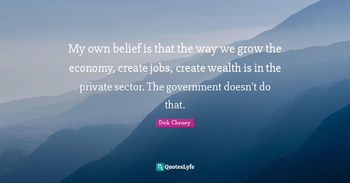 My own belief is that the way we grow the economy, create jobs, create wealth is in the private sector. The government doesn't do that.