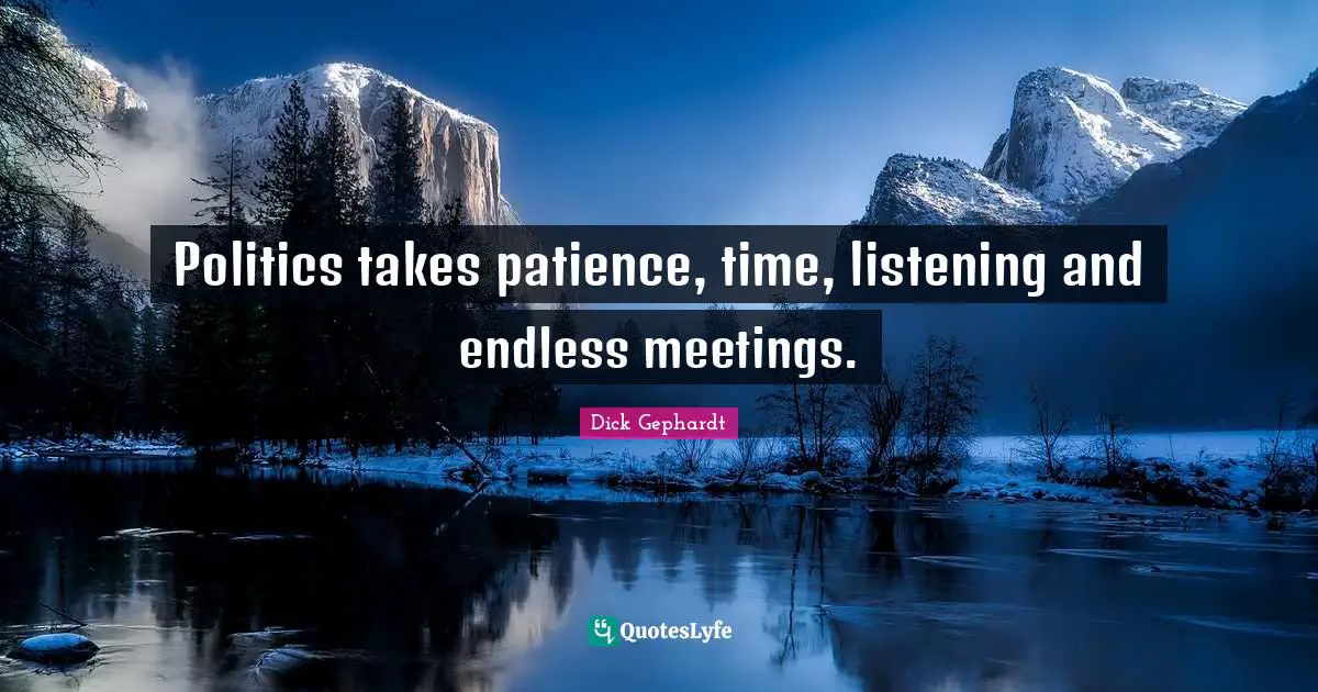 Politics takes patience, time, listening and endless meetings.