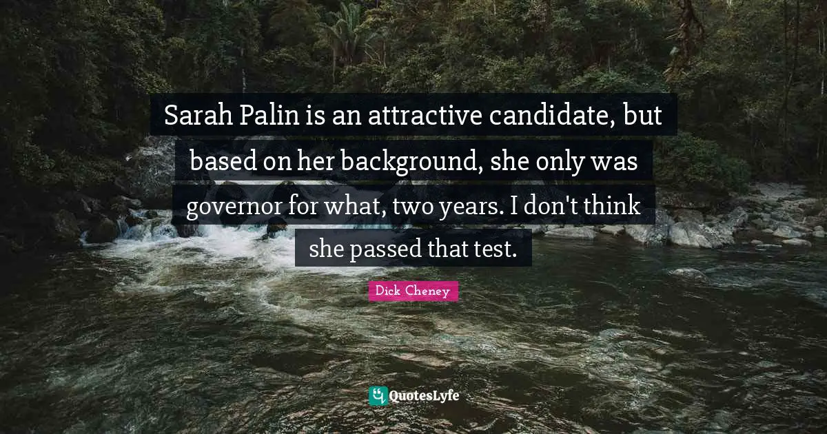 Sarah Palin is an attractive candidate, but based on her background, she only was governor for what, two years. I don't think she passed that test.