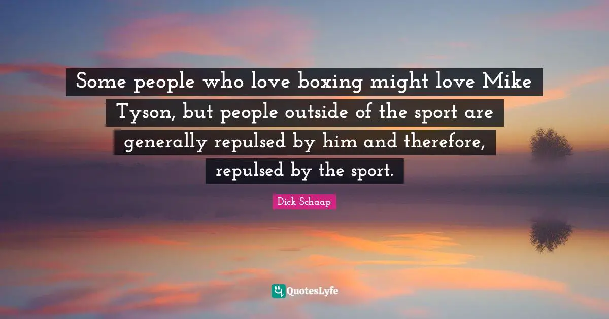 Some people who love boxing might love Mike Tyson, but people outside of the sport are generally repulsed by him and therefore, repulsed by the sport.