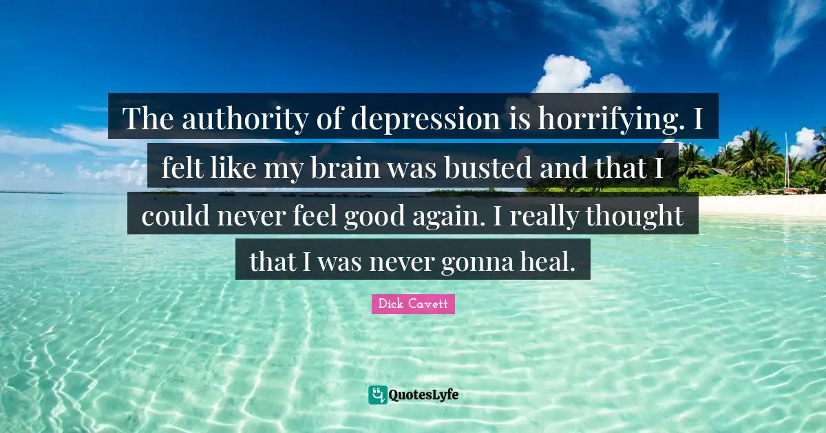 The authority of depression is horrifying. I felt like my brain was busted and that I could never feel good again. I really thought that I was never gonna heal.