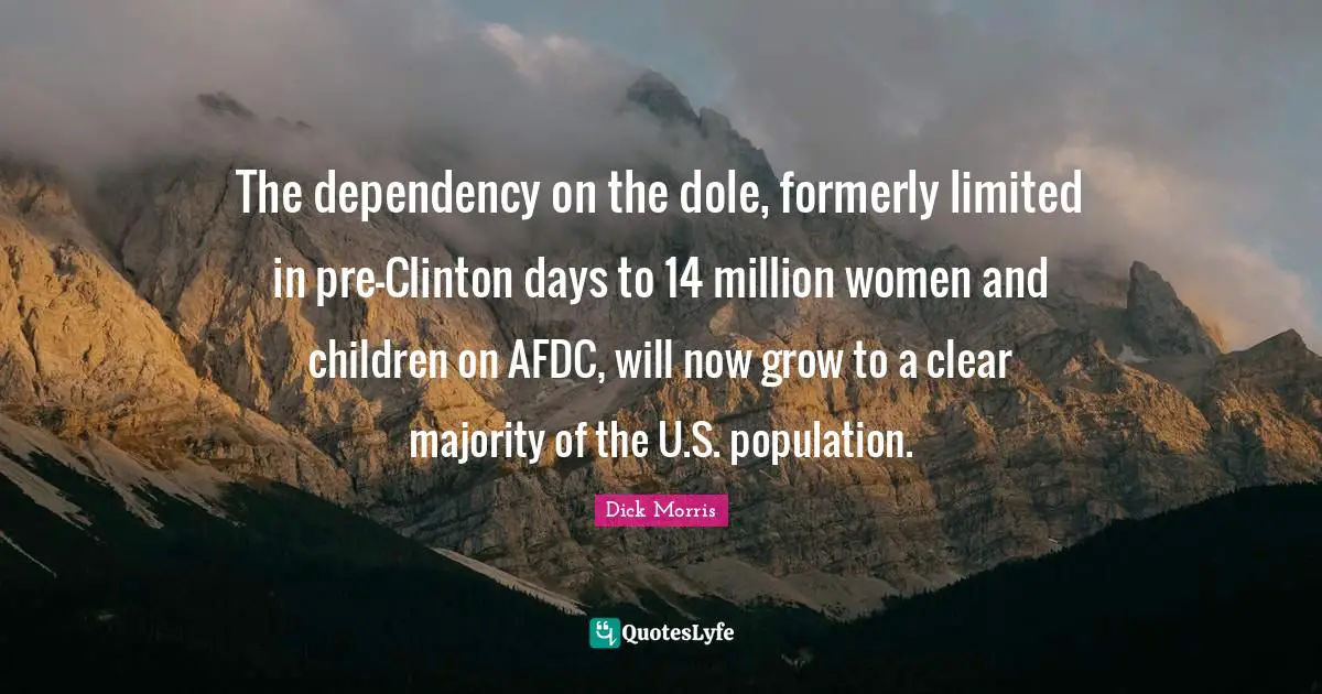 The dependency on the dole, formerly limited in pre-Clinton days to 14 million women and children on AFDC, will now grow to a clear majority of the U.S. population.