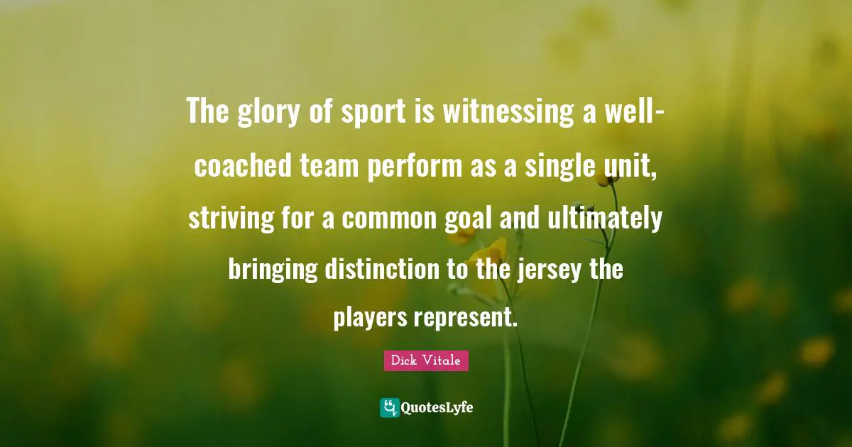Distinction Quotes: "The glory of sport is witnessing a well-coached team perform as a single unit, striving for a common goal and ultimately bringing distinction to the jersey the players represent."