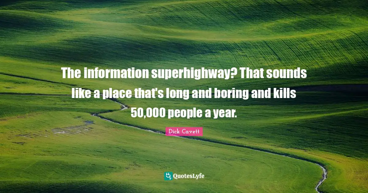 The information superhighway? That sounds like a place that's long and boring and kills 50,000 people a year.