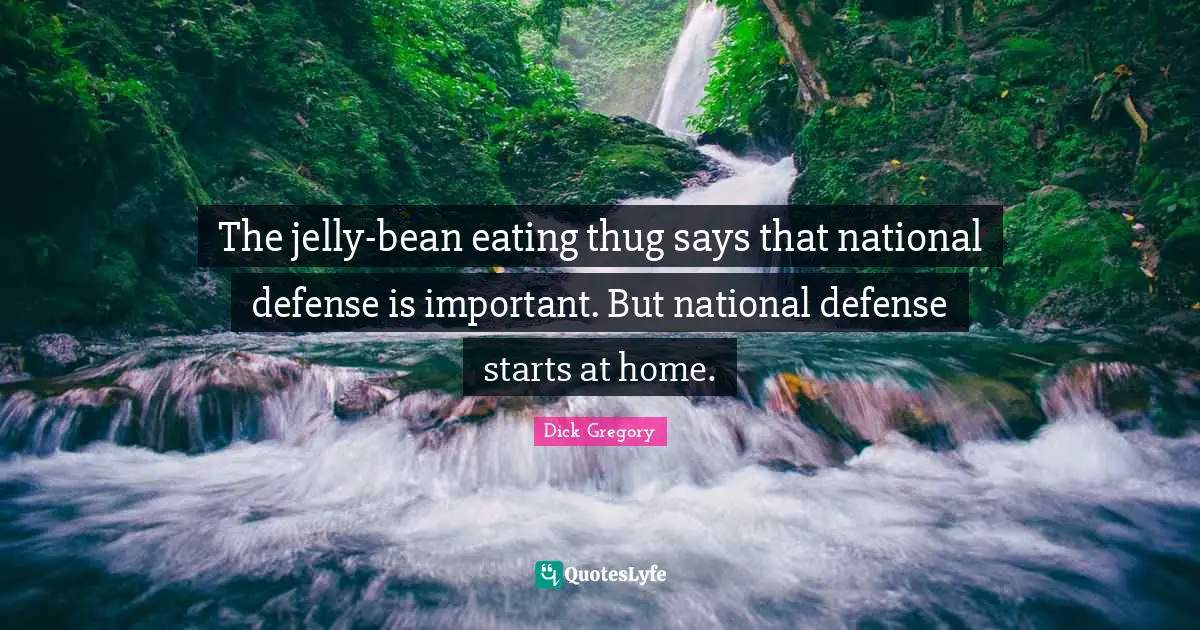 Thug Quotes: "The jelly-bean eating thug says that national defense is important. But national defense starts at home."