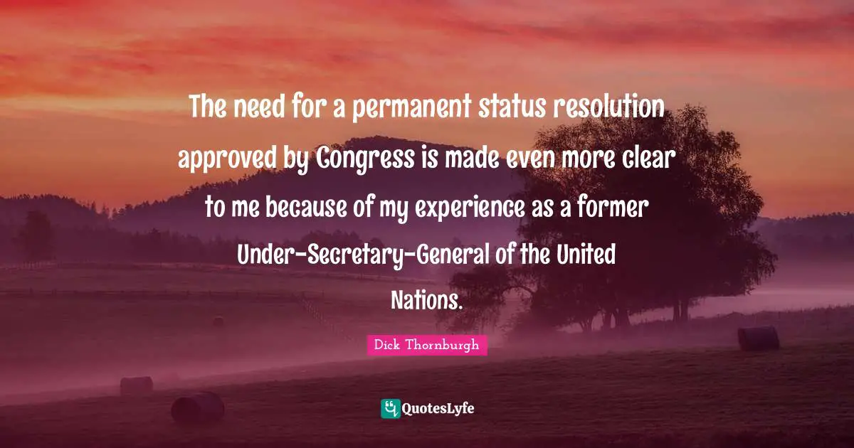 The need for a permanent status resolution approved by Congress is made even more clear to me because of my experience as a former Under-Secretary-General of the United Nations.