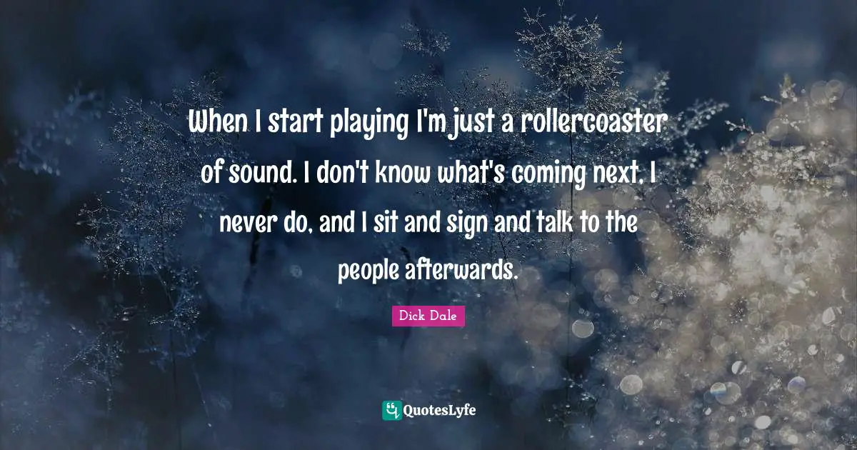 When I start playing I'm just a rollercoaster of sound. I don't know what's coming next, I never do, and I sit and sign and talk to the people afterwards.