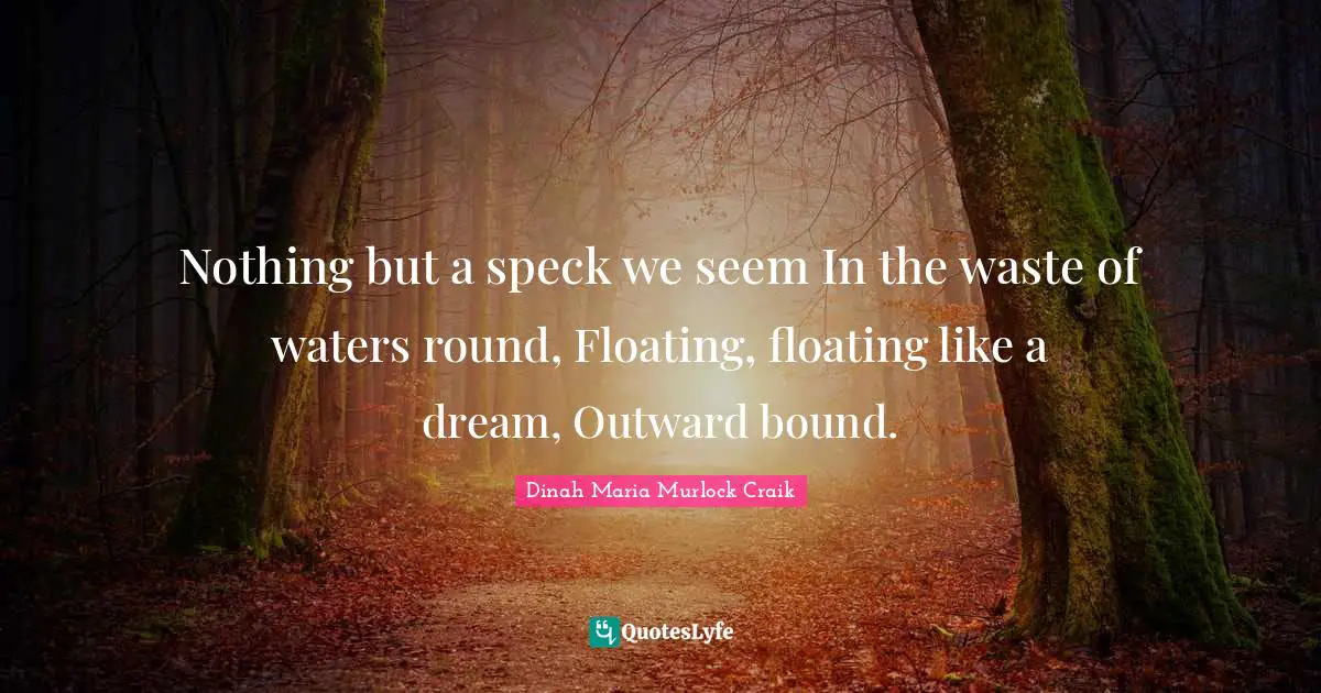 Nothing but a speck we seem In the waste of waters round, Floating, floating like a dream, Outward bound.