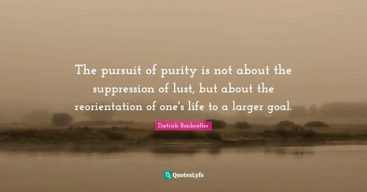 The pursuit of purity is not about the suppression of lust, but about the reorientation of one's life to a larger goal.