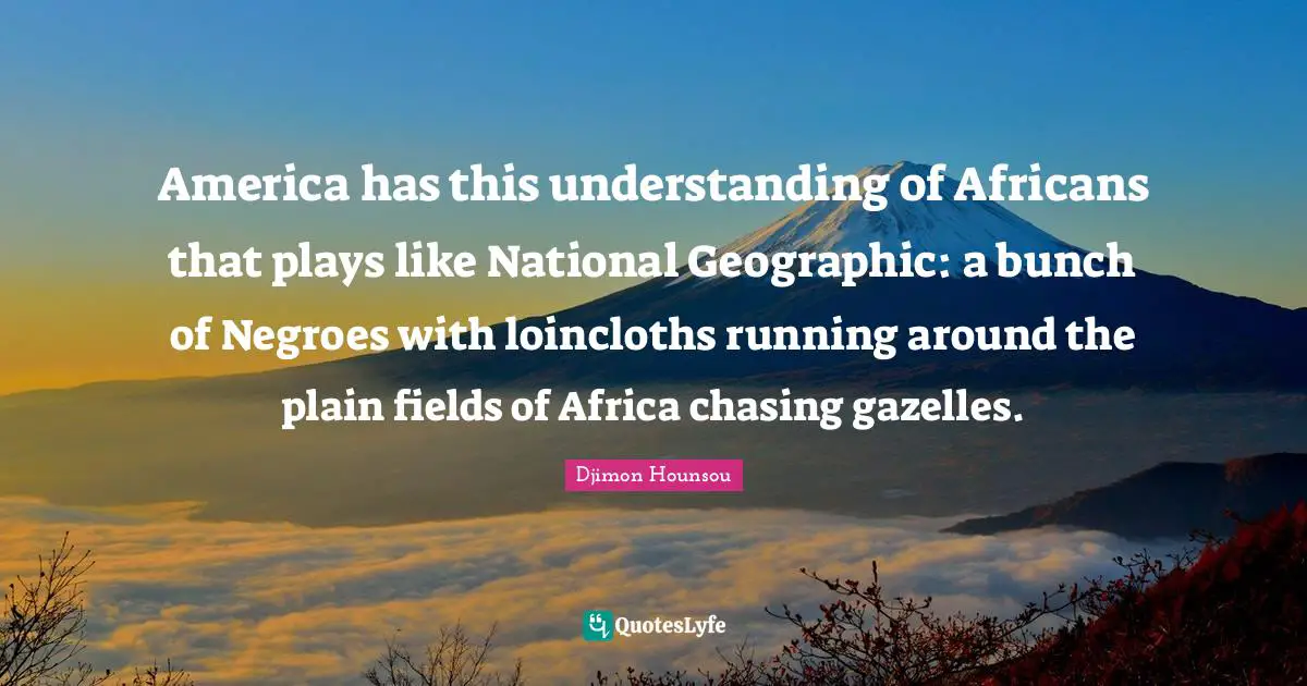 America has this understanding of Africans that plays like National Geographic: a bunch of Negroes with loincloths running around the plain fields of Africa chasing gazelles.